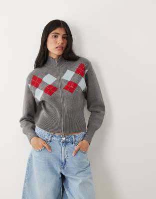 Cotton On Lotus Cinched Zip Knit In Gray