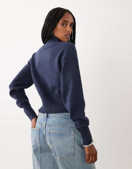 Cotton On lotus cinched zip knit in navy, 4 of 4