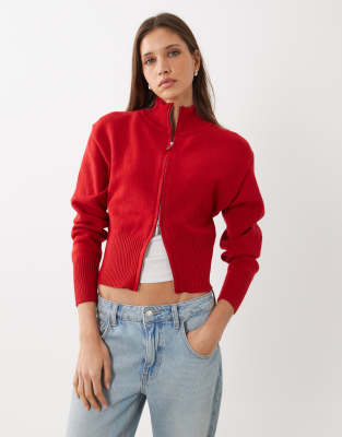 Cotton On Lotus Cinched Zip Knit In Red