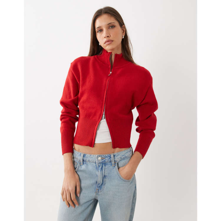 Cotton On Lotus cinched zip knit in red petal | ASOS