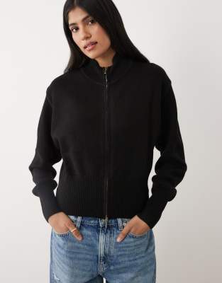 Cotton On Lotus Cinched Zip Knit Sweatshirt In Black