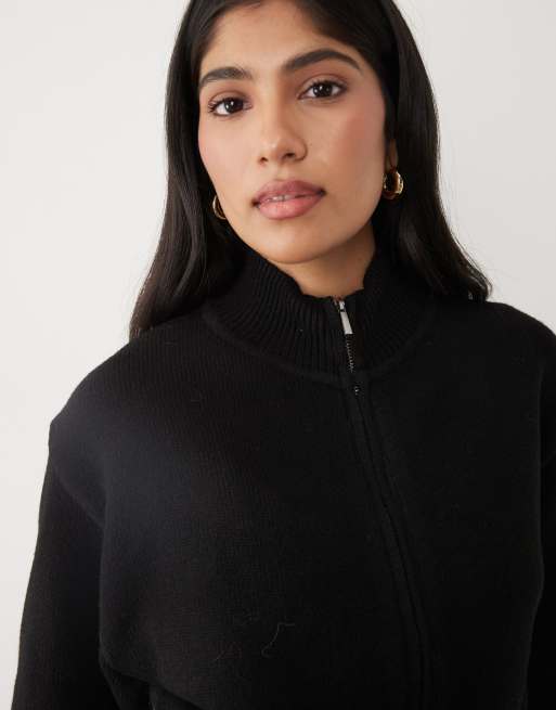 Cotton On – Lotus – Svart, stickad tröja med dragkedja, 3 av 4