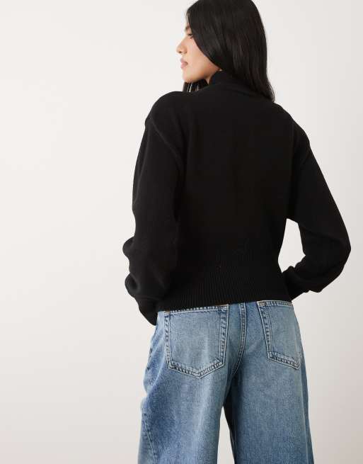 Cotton On – Lotus – Svart, stickad tröja med dragkedja, 4 av 4