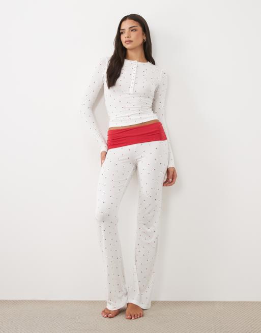Cotton On lounge airy soft henley top in white heart print co-ord, 2 of 4