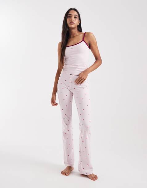 Cotton On lounge dreamy soft flare pants in pink kiss print - view 1