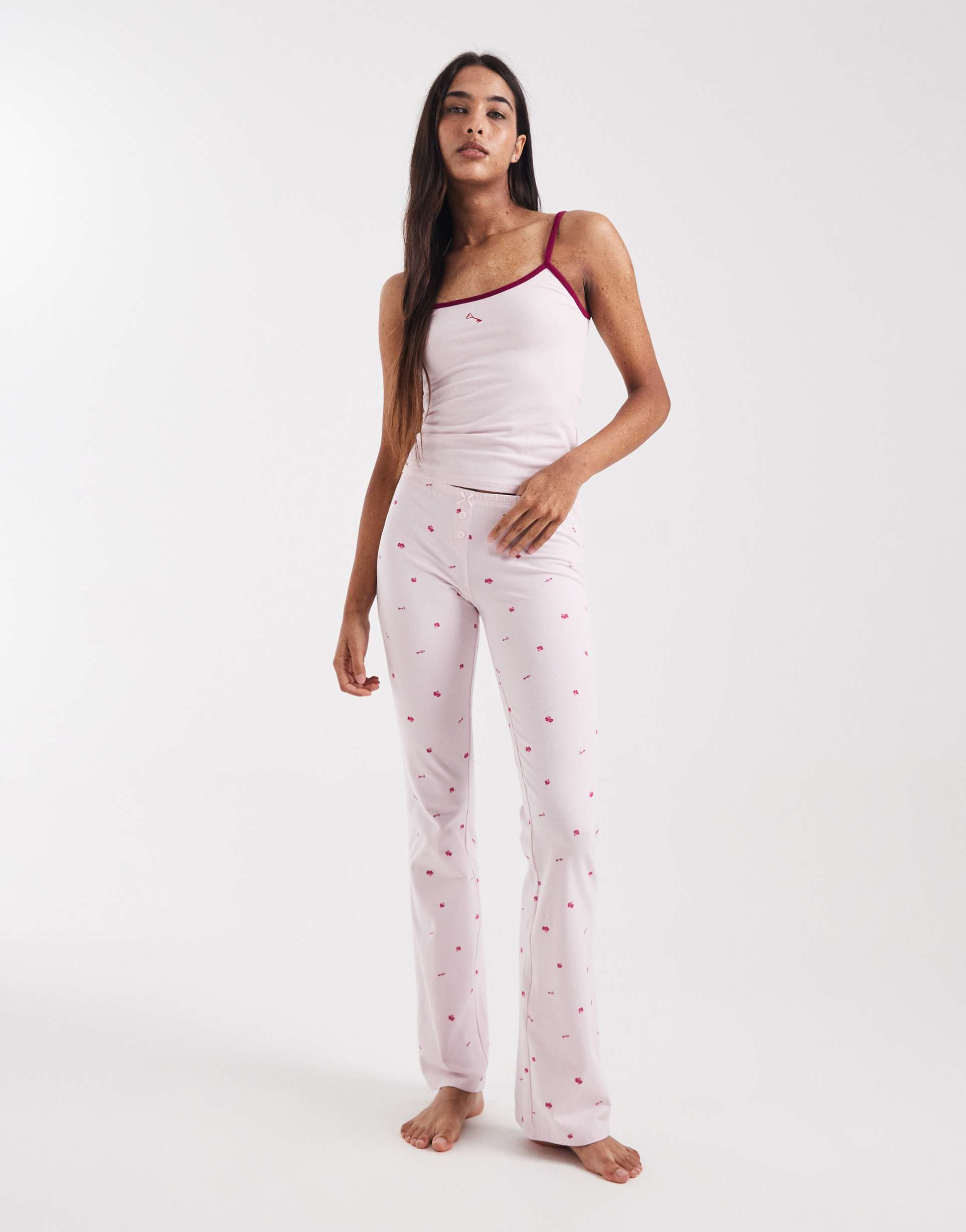 cotton on lounge dreamy soft flare pants in pink kiss print