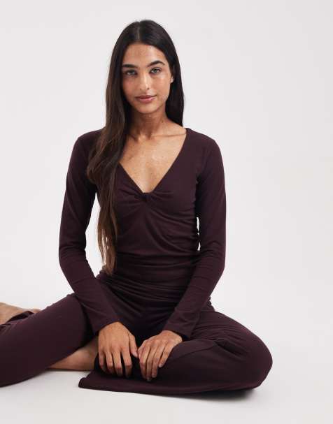 Cotton On lounge dreamy soft twist long sleeve top in burgundy - view 1