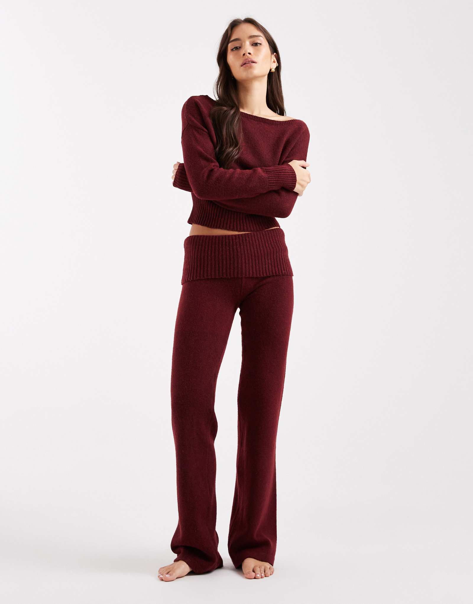 Пышные брюки из хлопка с отворотом на талии в стиле burnt apple