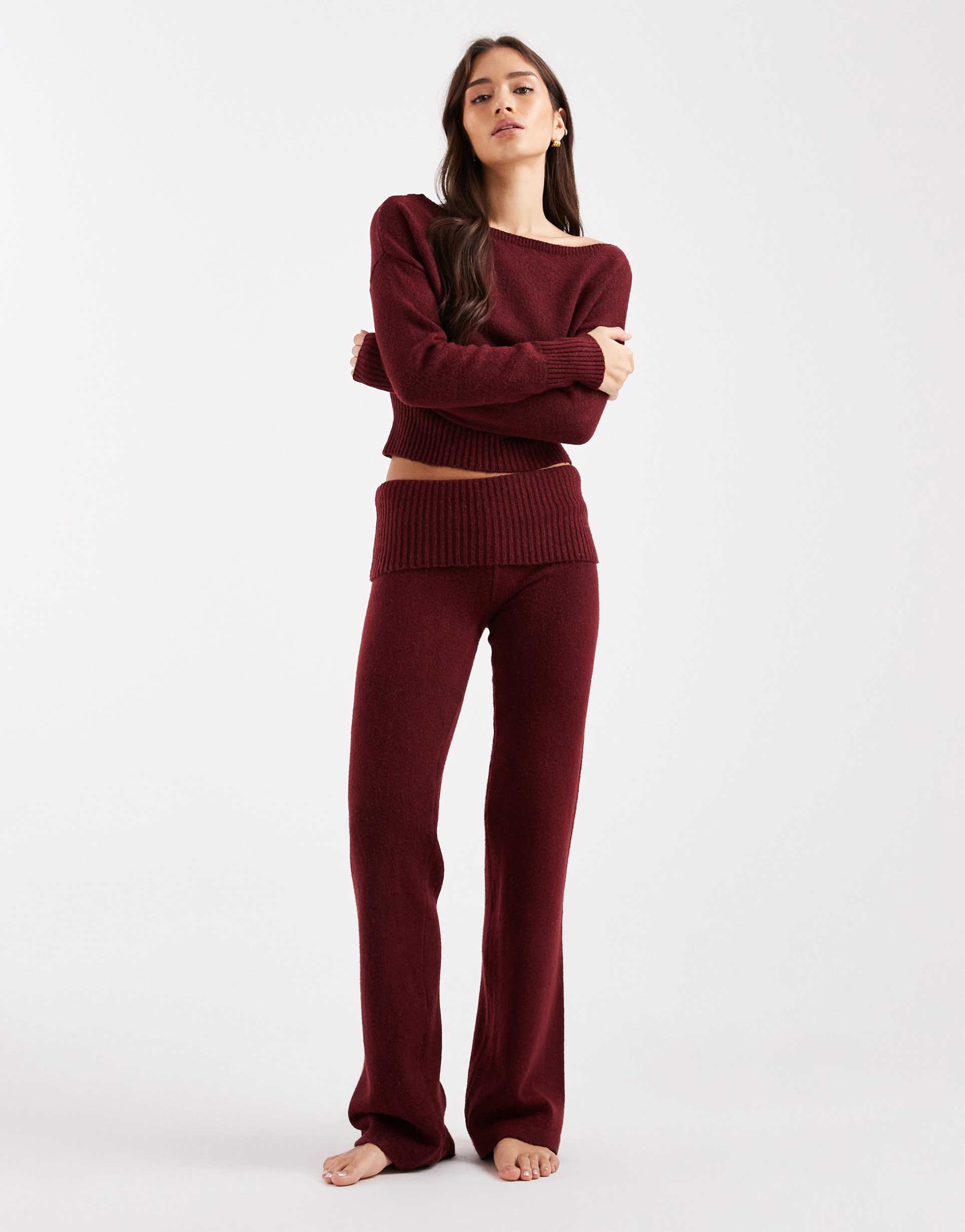 cotton on lounge fold over waist fluffy pants in burnt apple