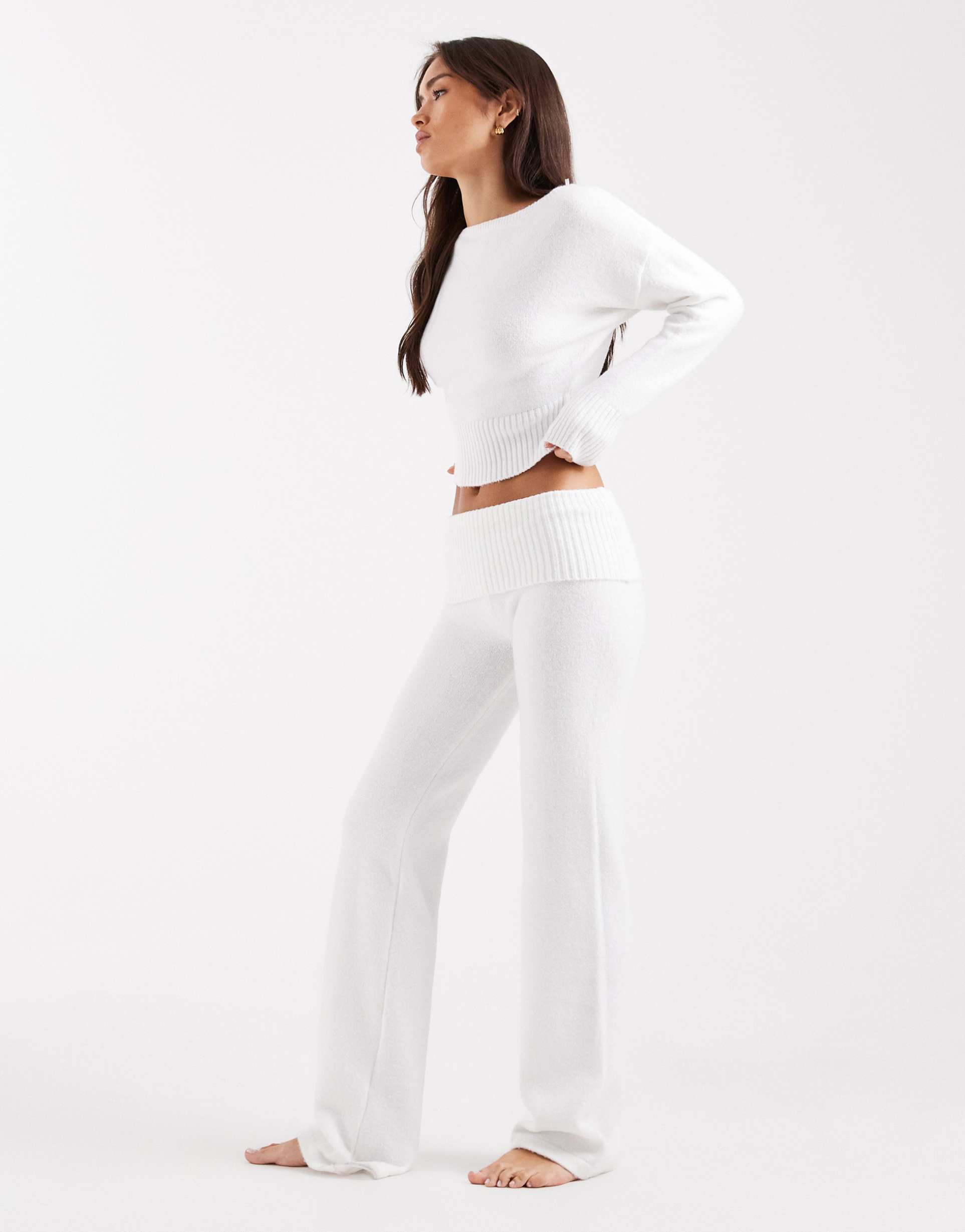 cotton on lounge fold over waist fluffy pants in coconut milk