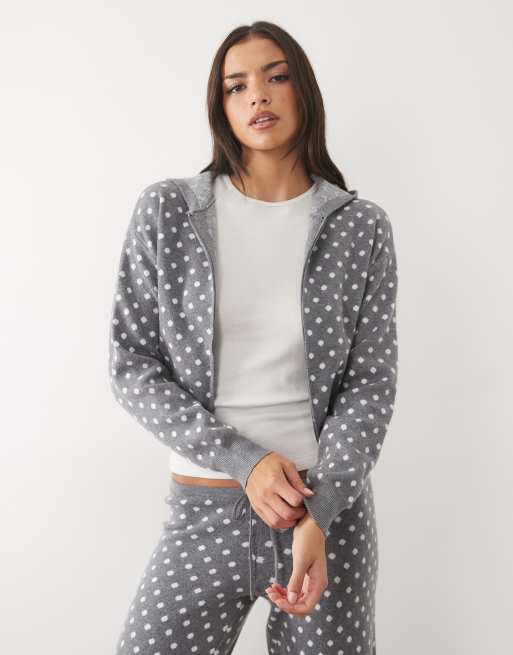Cotton On lounge hooded zip up cardigan in polka dot co-ord, 3 of 4
