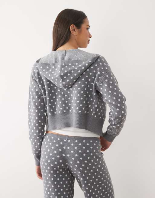 Cotton On lounge hooded zip up cardigan in polka dot co-ord, 4 of 4