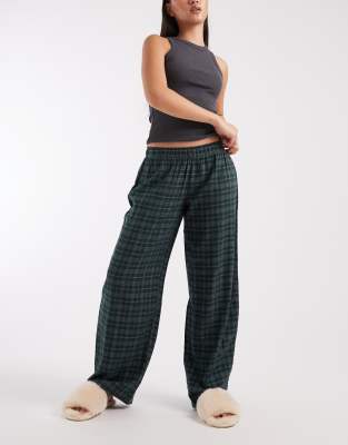 Lounge-Hose aus Flanell in Pinienzapfengrün und Blau mit abgerundetem Beinschnitt-Bunt Bunt XL