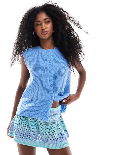 Cotton On lounge knit button up vest in adrift blue - view 1