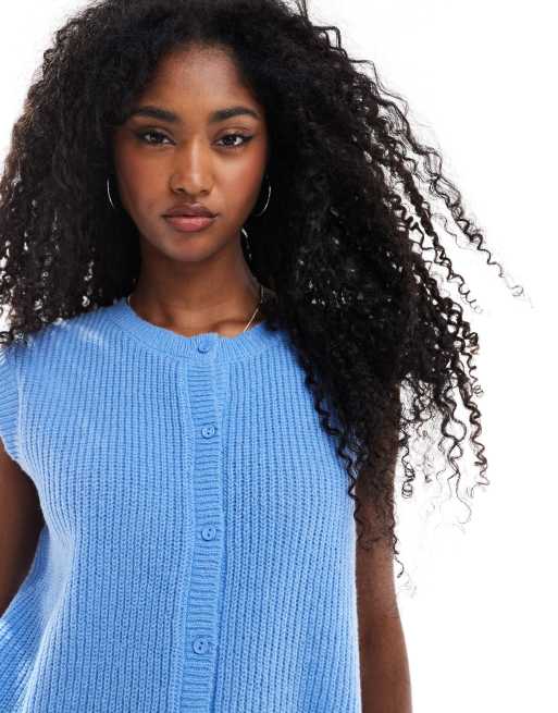Cotton On lounge knit button up vest in adrift blue, 3 of 4