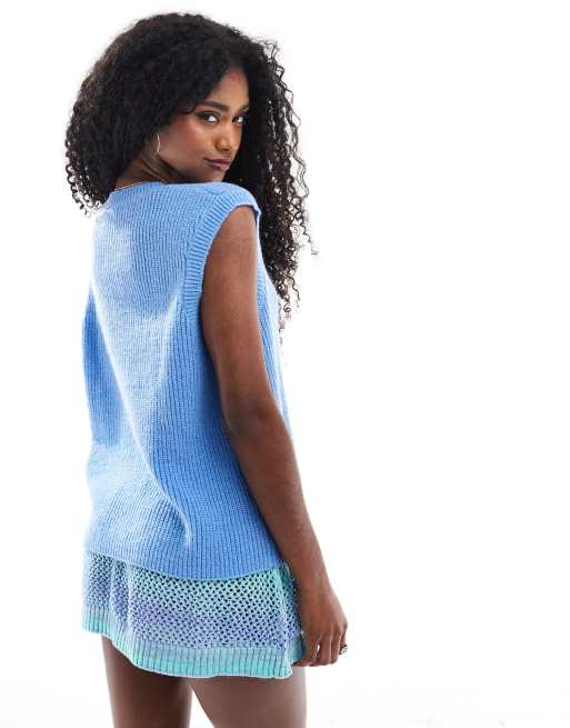 Cotton On lounge knit button up vest in adrift blue, 4 of 4