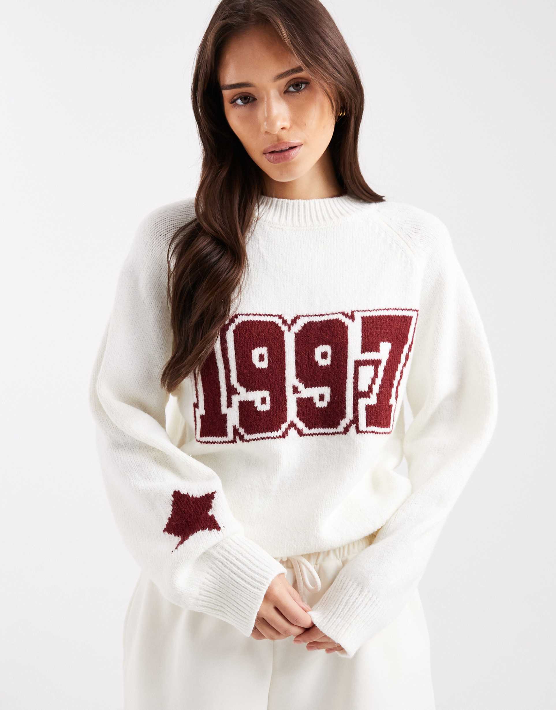cotton on lounge knit sweater with 1997 graphic in white