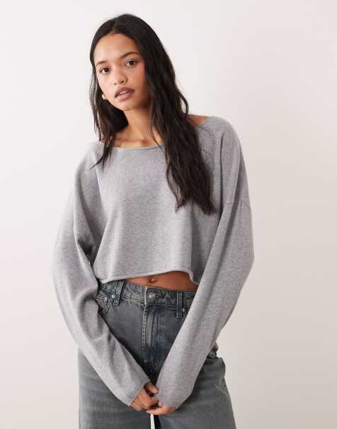 Cotton On lounge off-shoulder knit jumper in light grey marle - view 1
