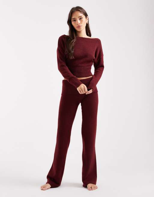Cotton On lounge off the shoulder cropped knit sweater in burnt apple, 2 of 4