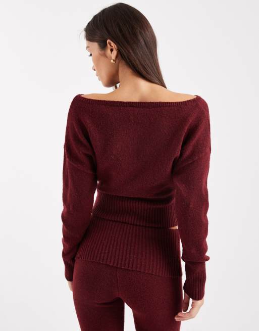 Cotton On lounge off the shoulder cropped knit sweater in burnt apple, 4 of 4