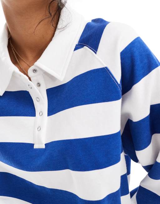 Cotton On - Lounge pullover-sweatshirt med knapper og blå striber, 2 af 4