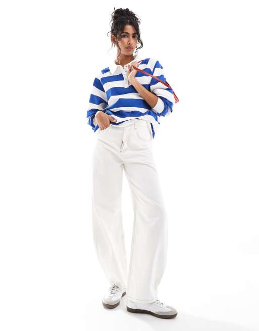 Cotton On - Lounge pullover-sweatshirt med knapper og blå striber, 3 af 4