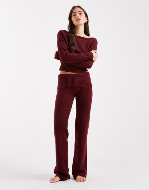 Cotton On lounge roll waist fluffy pants in burnt apple - view 1
