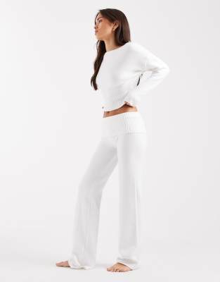 Cotton On Cotton On lounge roll waist fluffy trouser in coconut milk-White