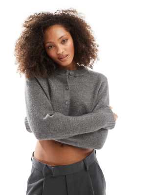 Cotton:On Cotton On lounge soft cropped knit cardigan in gray-Black