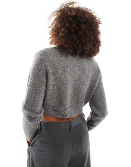 Cotton On Lounge Soft Cropped Knit Cardigan in Gray Black