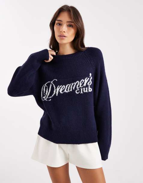 Cotton On – Lounge-Strickpullover in Marineblau mit „Dreamer's“-Schriftzug - view 1