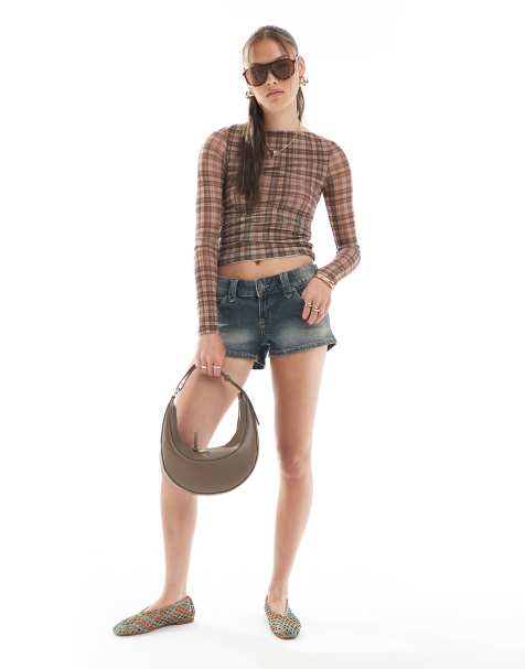 Cotton On low micro denim short in rusty blue - view 1