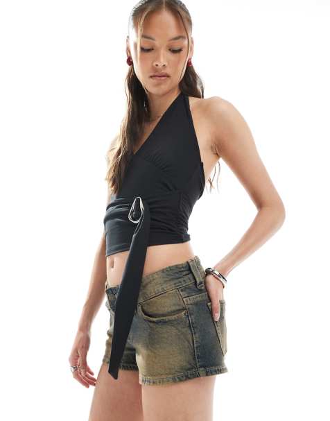 Cotton On low micro denim shorts in rusty blue - view 1