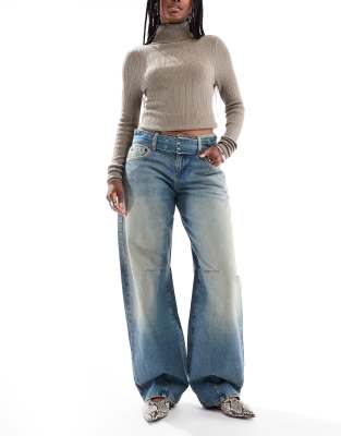 Cotton On Low Rise Barrel Jeans In Blue