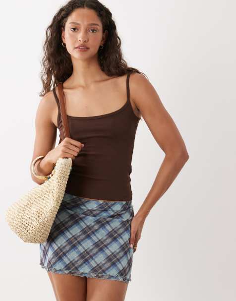 Cotton On low rise mesh mini skirt in blue plaid - view 1