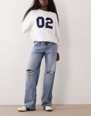 Cotton On Low Rise Ripped Straight Jeans In Blue
