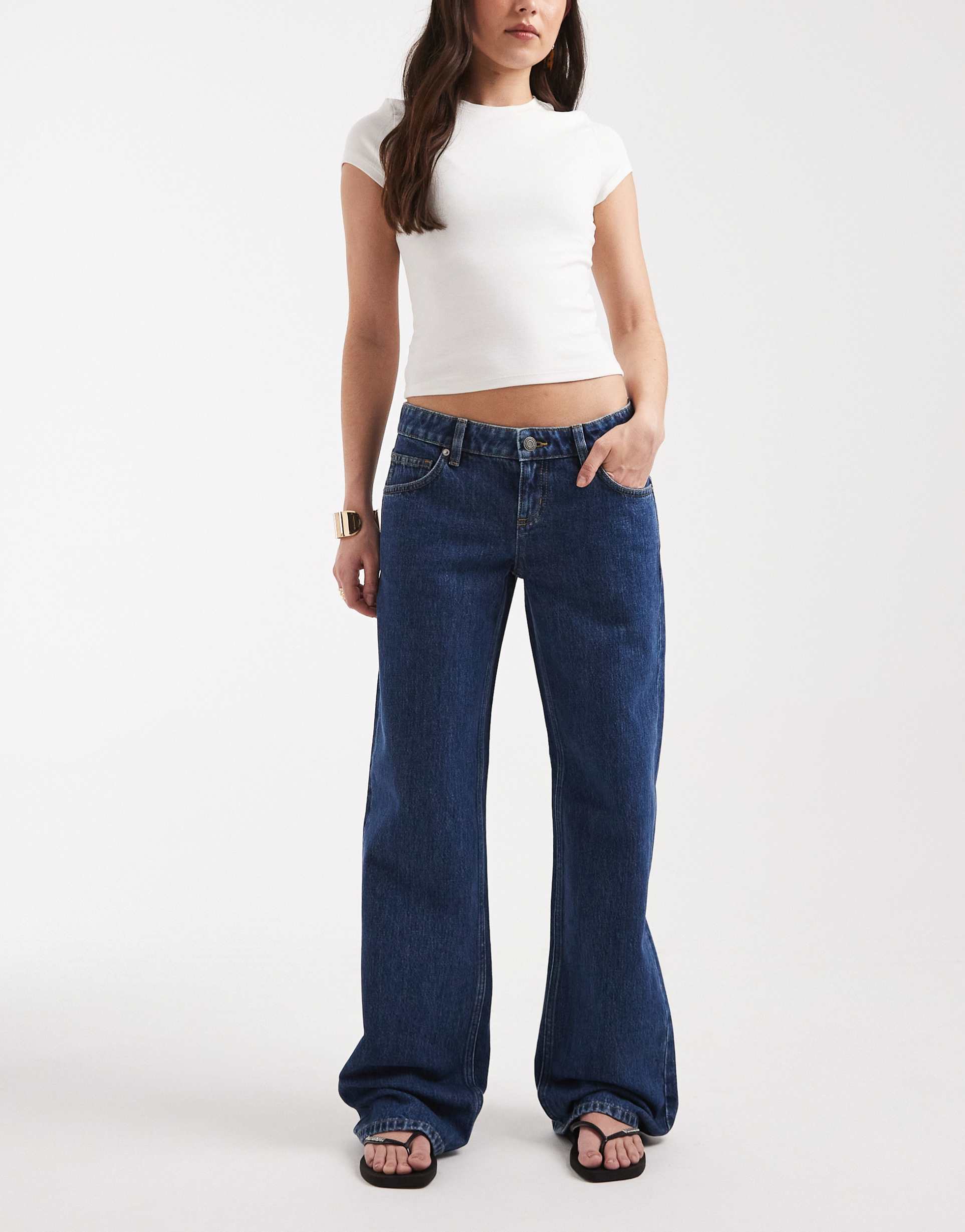 cotton on low rise straight jeans in gemini blue pocket