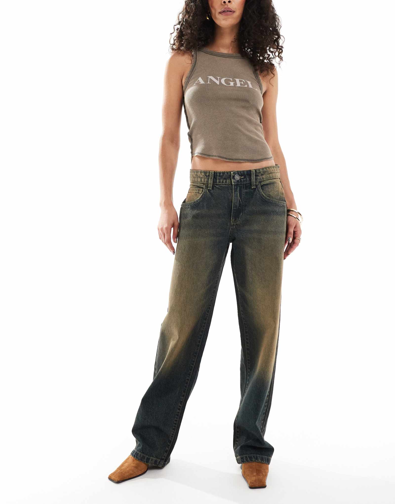 Прямые джинсы с низкой посадкой из хлопка медово-голубого цвета