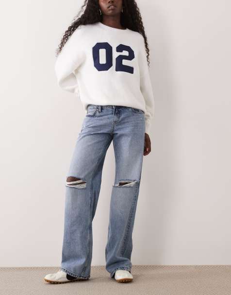 Cotton On Low-Rise Straight-Jeans mit Rissen in Salstone Blue - view 1