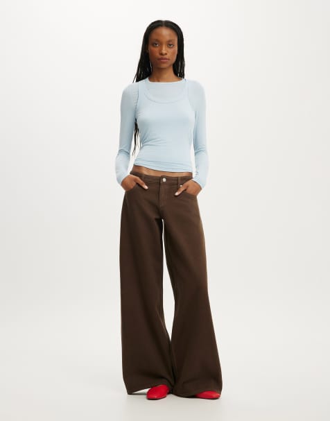 Cotton On Low rise wide jean in brown - view 1