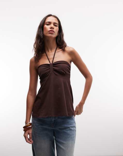 Cotton On Lucy babydoll halter top in dark oak - view 1