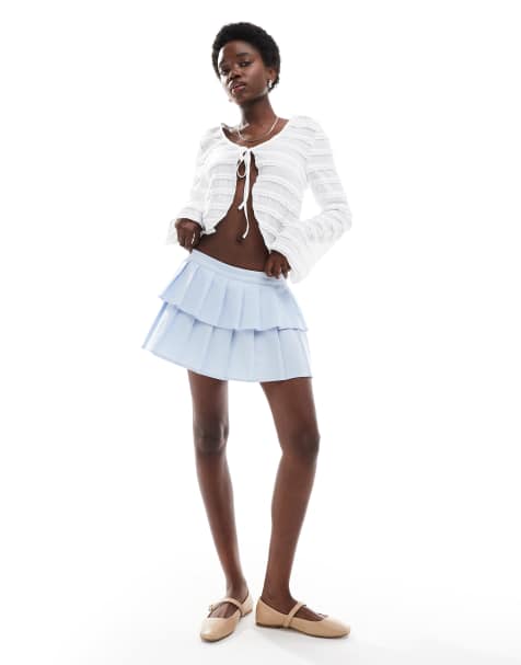 Cotton On luis double pleated mini skirt in daydream blue - view 1
