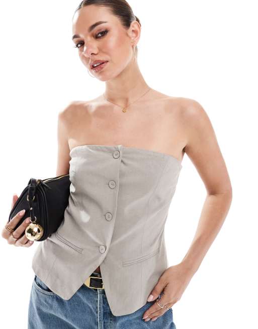 Cotton On Luis strapless suting vest in beige - BEIGE