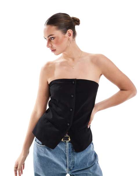 Cotton  On Luis strapless suting vest in black - view 1