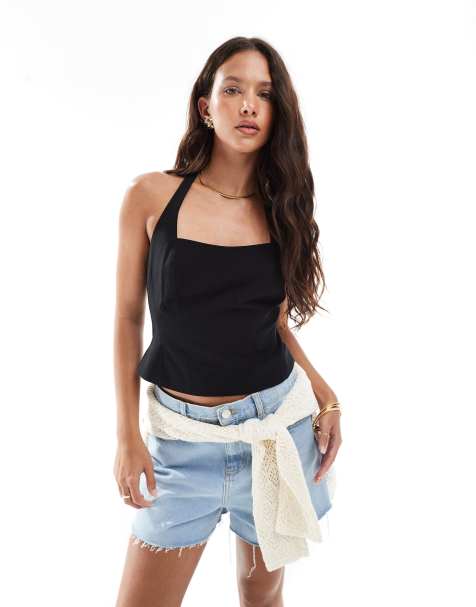 Cotton On luis suiting halter top in black
