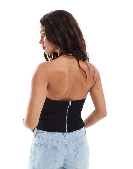 Cotton On luis suiting halter top in black, 2 of 4