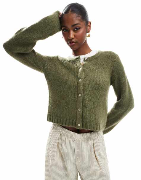 Cotton On lux crew cardigan in burnt olive - view 1