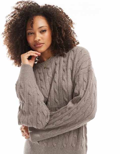 Cotton On lux crew pullover in mocha cable knit - view 1