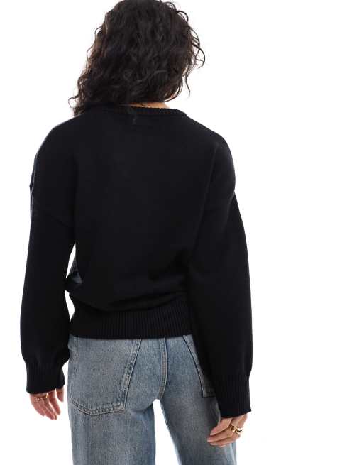 Cotton On lux crew pullover jumper in black