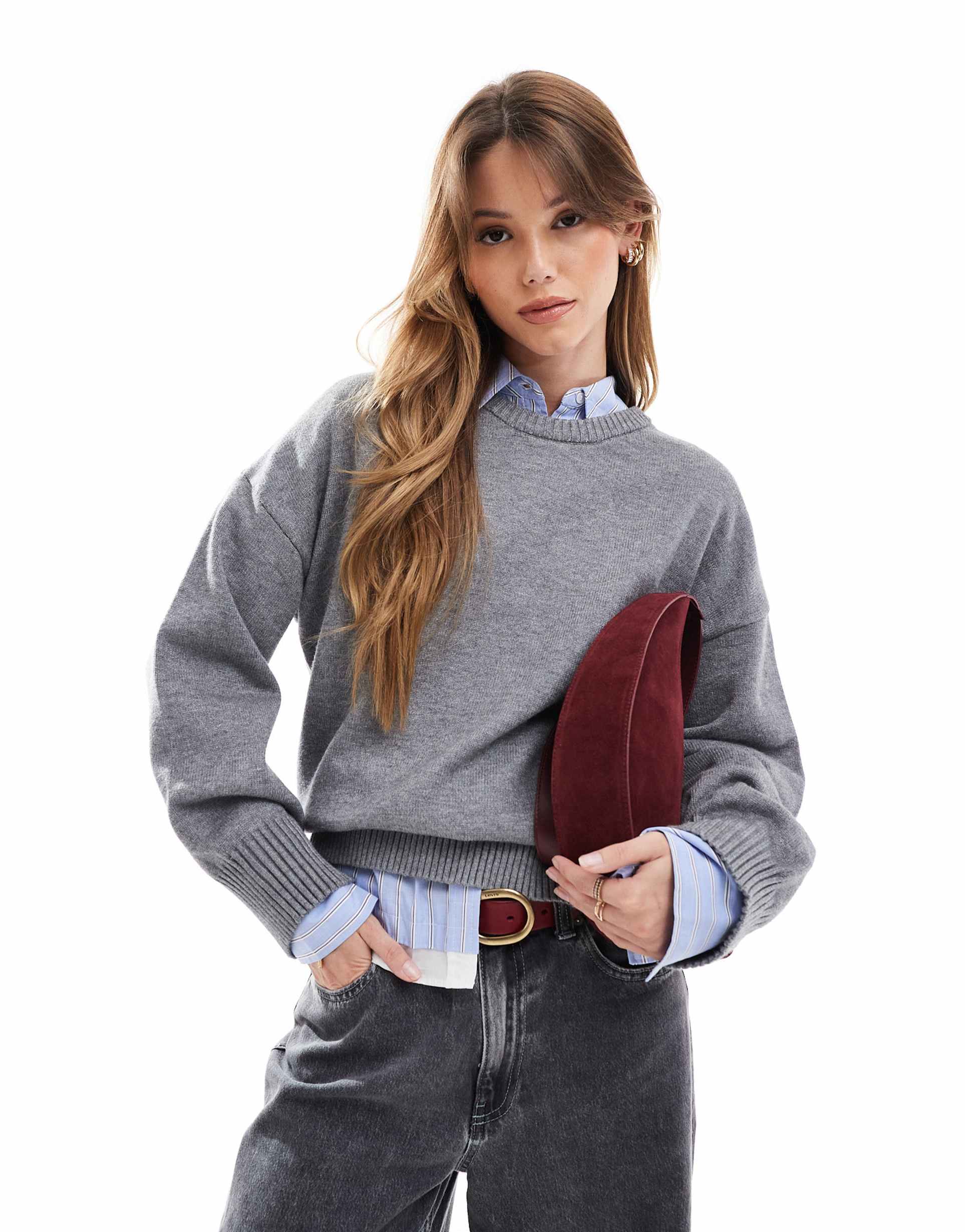 cotton on lux crew sweater in gray heather